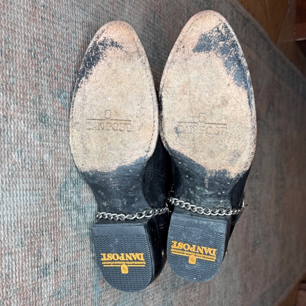 Black Leather Western Cowboy Boots with Silver & Gold Tip Accents & Concho 9.5D - Picture 13 of 14